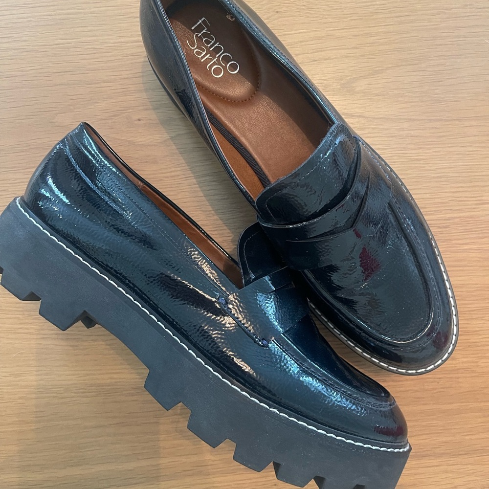 Franco Sarto Black Chunky Platform Loafers